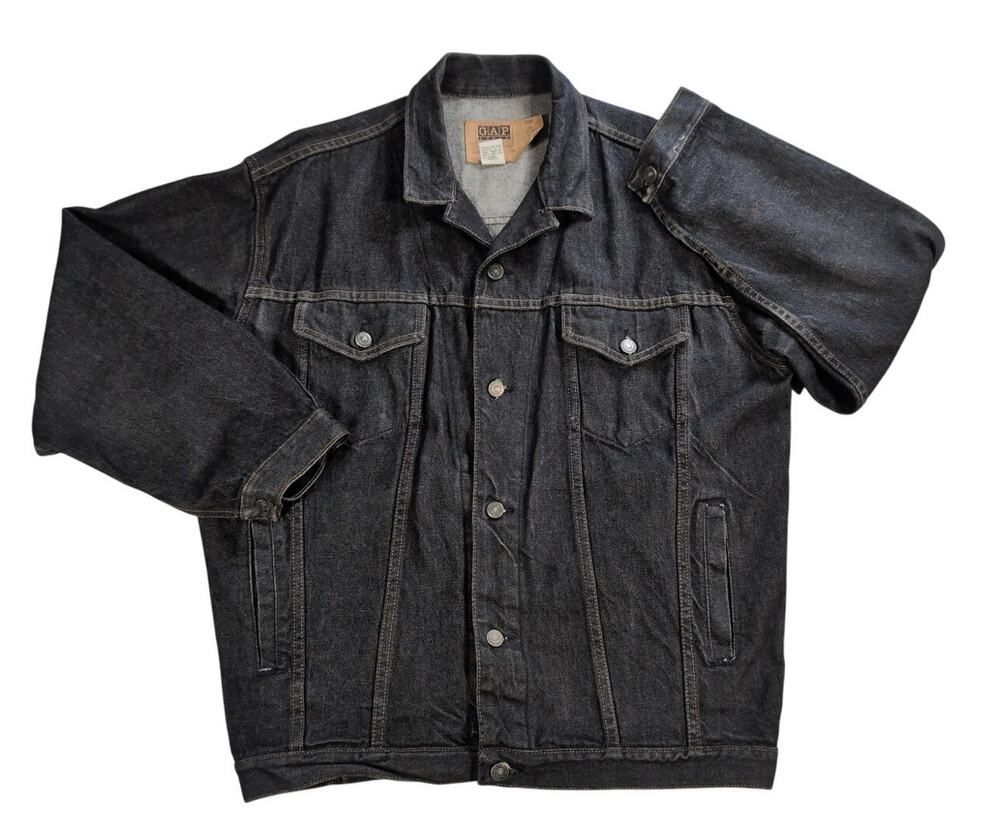 Vintage GAP Denim Trucker Jacket Mens Small Made in USA 100% Cotton Black